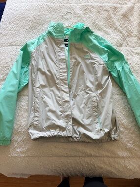 The North Face Women's Mint Green and Light Gray Rain Jacket